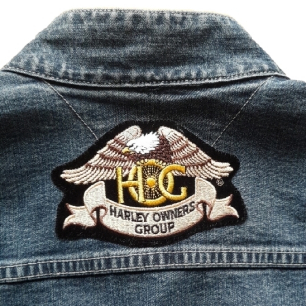 Tommy Hilfiger Jean Jacket Harley Patch Women's M Snap Up Stretch Denim Stretch - Picture 3 of 15